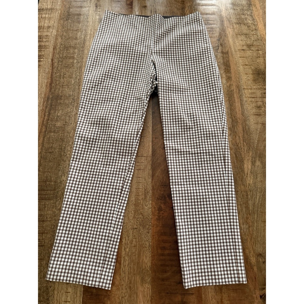 Theory Skinny Legging M Pants 8 Ivory Brown Plaid Grid Stretch NWT $325